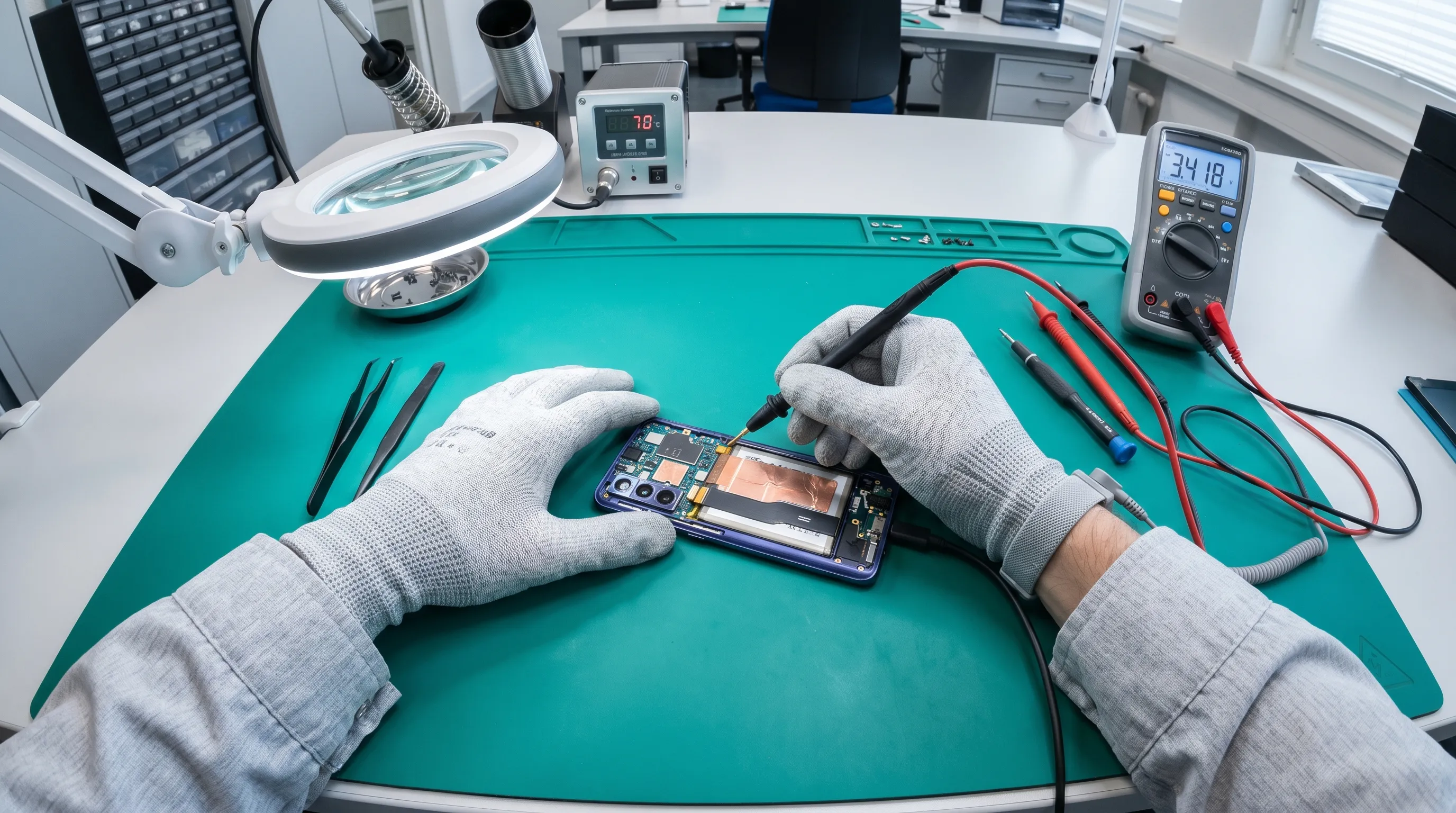 Reparatur-Werkstatt der Schaefer AG in Zürich — Techniker bei der Arbeit